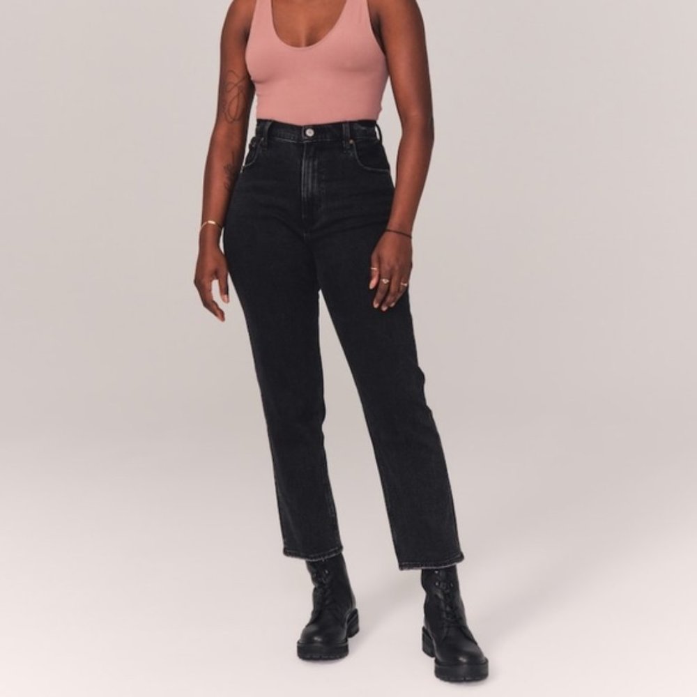 Abercrombie & Fitch Black Ultra High Rise Ankle Straight Jeans Denim 25 0R
